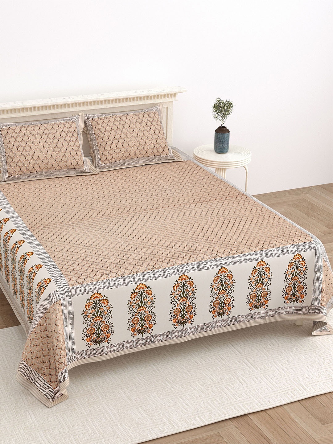 LIVING ROOTS Super King Size Jaipur Block Print Cotton Double Bedsheet & 2 Pillow Covers, White
LIVING ROOTS Super King Size Jaipur Block Print Cotton Double Bedsheet & 2 Pillow Covers, White