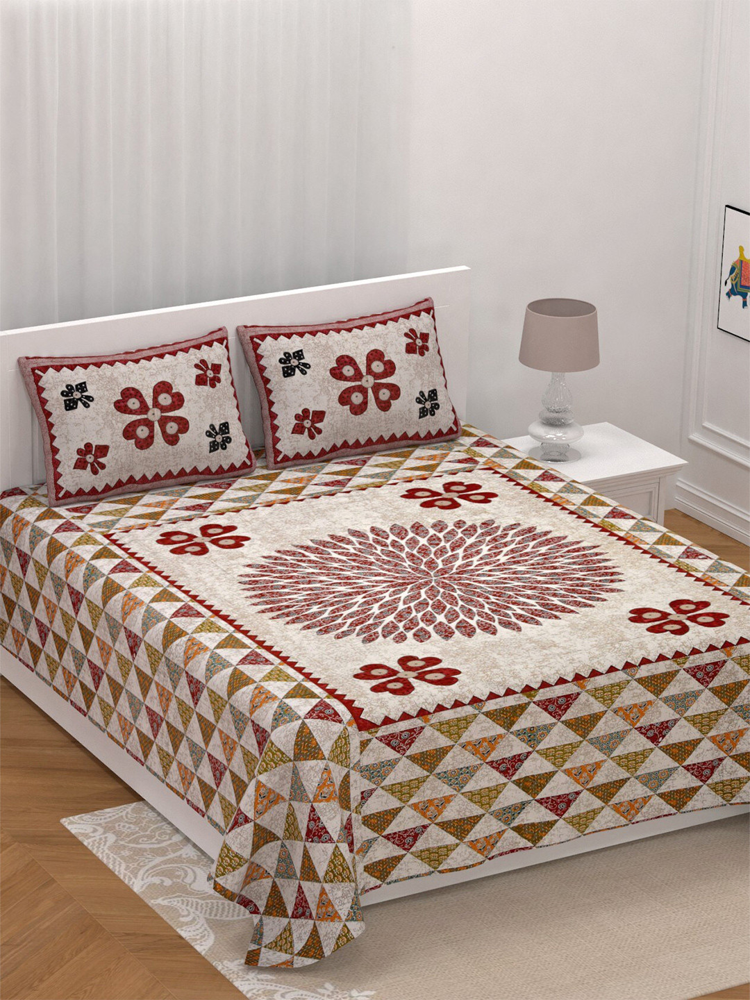 LIVING ROOTS Super King Size Jaipur Block Print Cotton Double Bedsheet & 2 Pillow Covers, Cream
LIVING ROOTS Super King Size Jaipur Block Print Cotton Double Bedsheet & 2 Pillow Covers, Cream