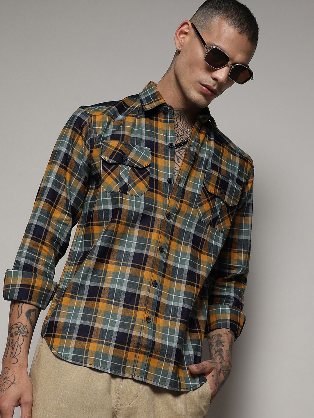 Campus Sutra Mustard Yellow, Navy Blue & Green Classic Tartan Checked Cotton Casual Shirt
Campus Sutra Mustard Yellow, Navy Blue & Green Classic Tartan Checked Cotton Casual Shirt