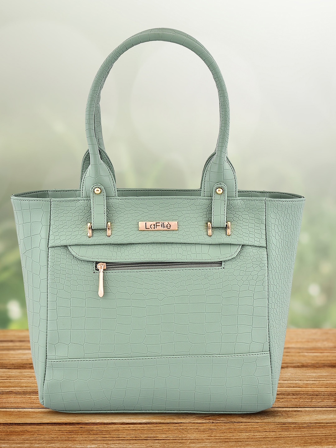 LaFille Textured Structured Water Resistant Handheld Bag, Green