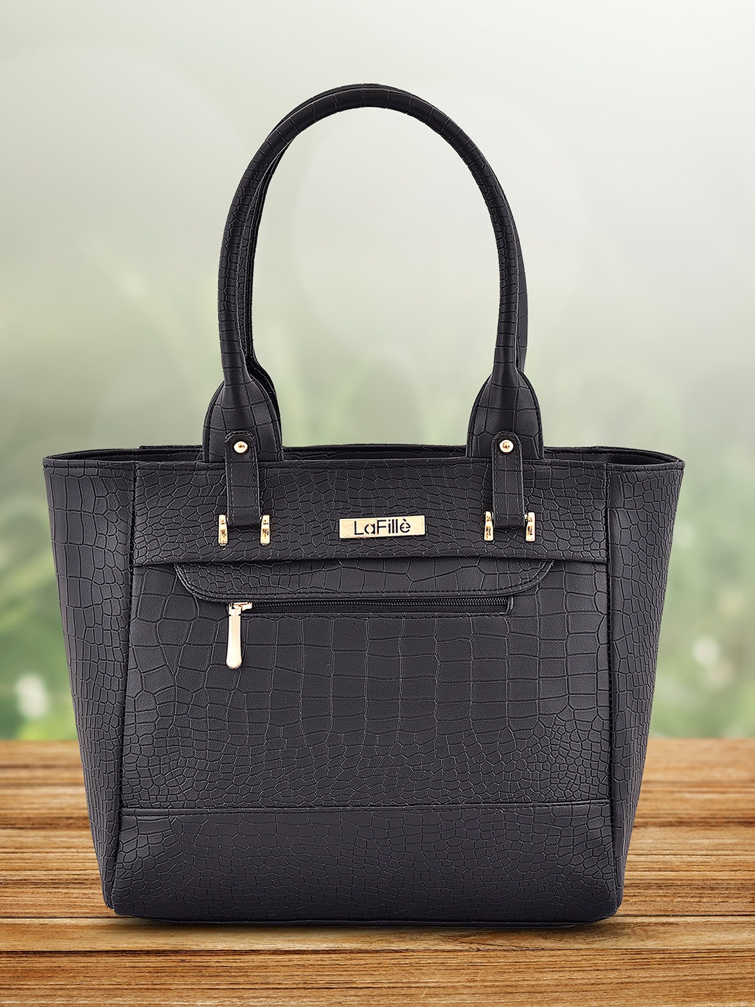 LaFille Textured Structured Water Resistant Handheld Bag, Black