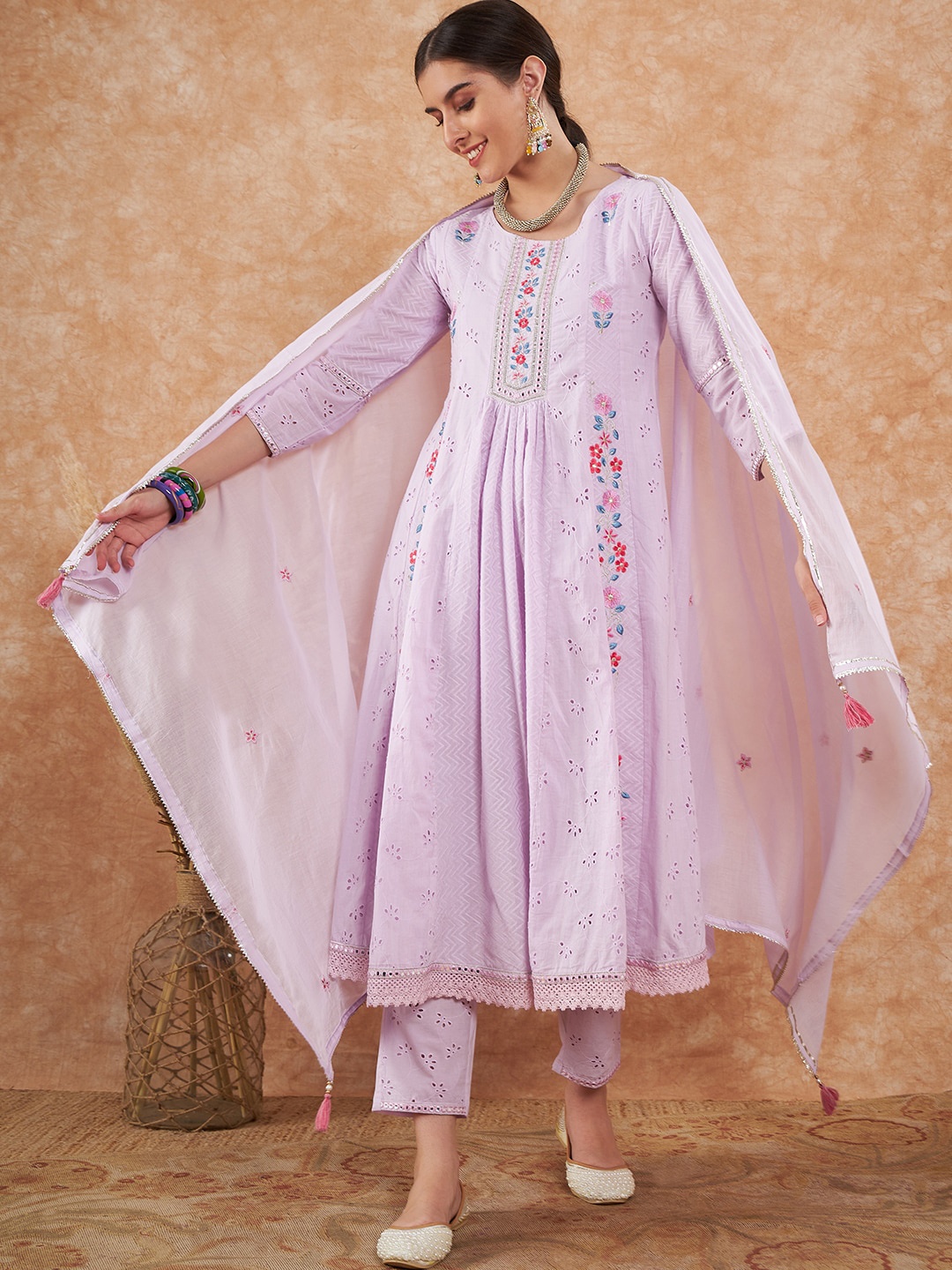Sangria Floral Embroidered Pure Cotton Panelled Kurta With Trouser & Dupatta, Purple
Sangria Floral Embroidered Pure Cotton Panelled Kurta With Trouser & Dupatta, Purple