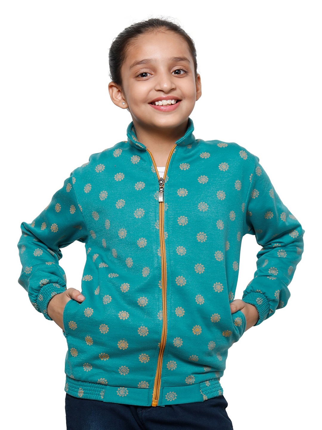IndiWeaves Girls Floral Printed Mock Collar Long Sleeve Fleece Front-Open Sweatshirt, Green
IndiWeaves Girls Floral Printed Mock Collar Long Sleeve Fleece Front-Open Sweatshirt, Green