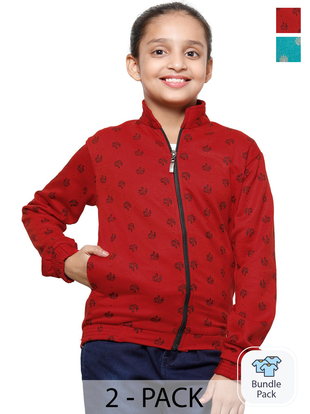 IndiWeaves Girls Pack Of 2 Floral Printed Mock Collar Fleece Front-Open Sweatshirt, Red
IndiWeaves Girls Pack Of 2 Floral Printed Mock Collar Fleece Front-Open Sweatshirt, Red