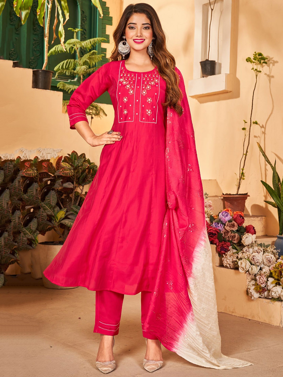PREMROOP- THE STYLE YOU LOVE Yoke Design Thread Work Anarkali Kurta And Trousers & Dupatta, Pink
PREMROOP- THE STYLE YOU LOVE Yoke Design Thread Work Anarkali Kurta And Trousers & Dupatta, Pink