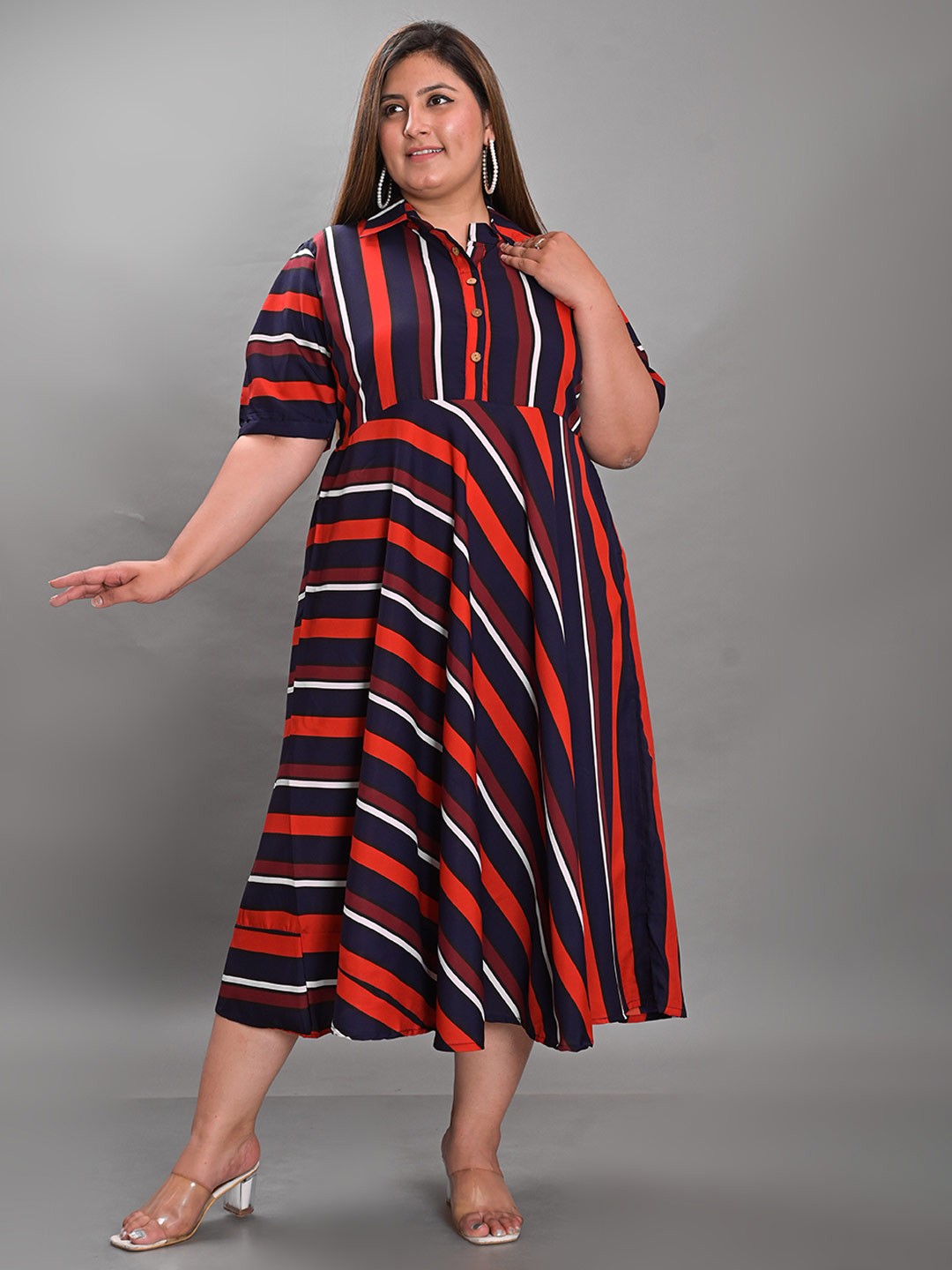 Girly Girls Plus Size Colourblocked Spread Collar Gathered A-Line Midi Dress, Navy blue
Girly Girls Plus Size Colourblocked Spread Collar Gathered A-Line Midi Dress, Navy blue