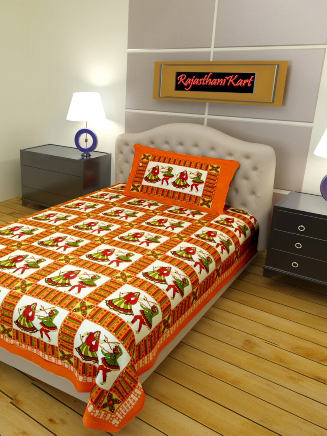 Rajasthanikart Orange & Green Ethnic Motifs Cotton 120 TC Single Bedsheet & 1 Pillow Cover
Rajasthanikart Orange & Green Ethnic Motifs Cotton 120 TC Single Bedsheet & 1 Pillow Cover