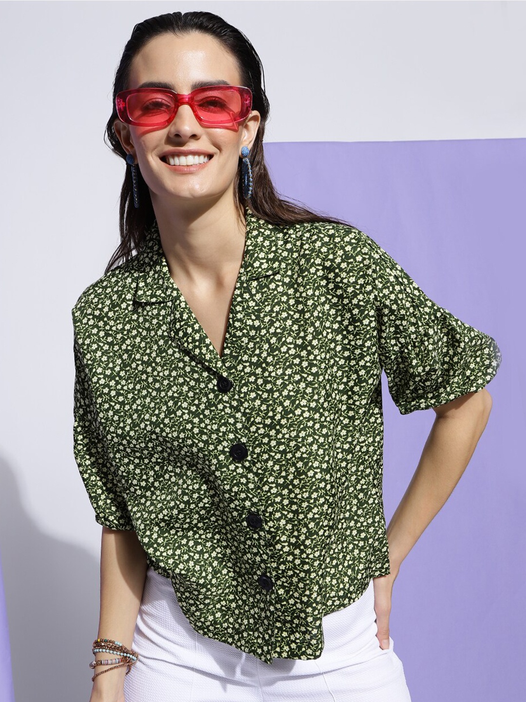 J Turritopsis Classic Floral Printed Notched Lapel Collar Oversized Casual Shirt, Green
J Turritopsis Classic Floral Printed Notched Lapel Collar Oversized Casual Shirt, Green