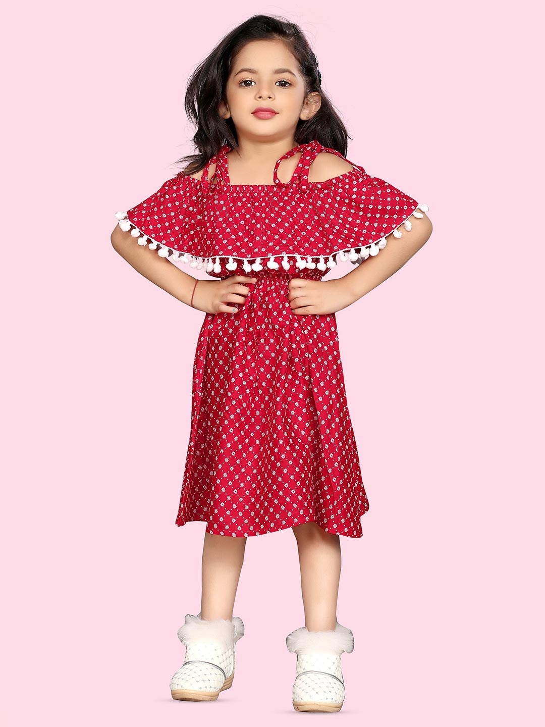 BAESD Girls Polka Dot Printed Shoulder Straps Cold-Shoulder Sleeves Smocked A-Line Dress, Red
BAESD Girls Polka Dot Printed Shoulder Straps Cold-Shoulder Sleeves Smocked A-Line Dress, Red