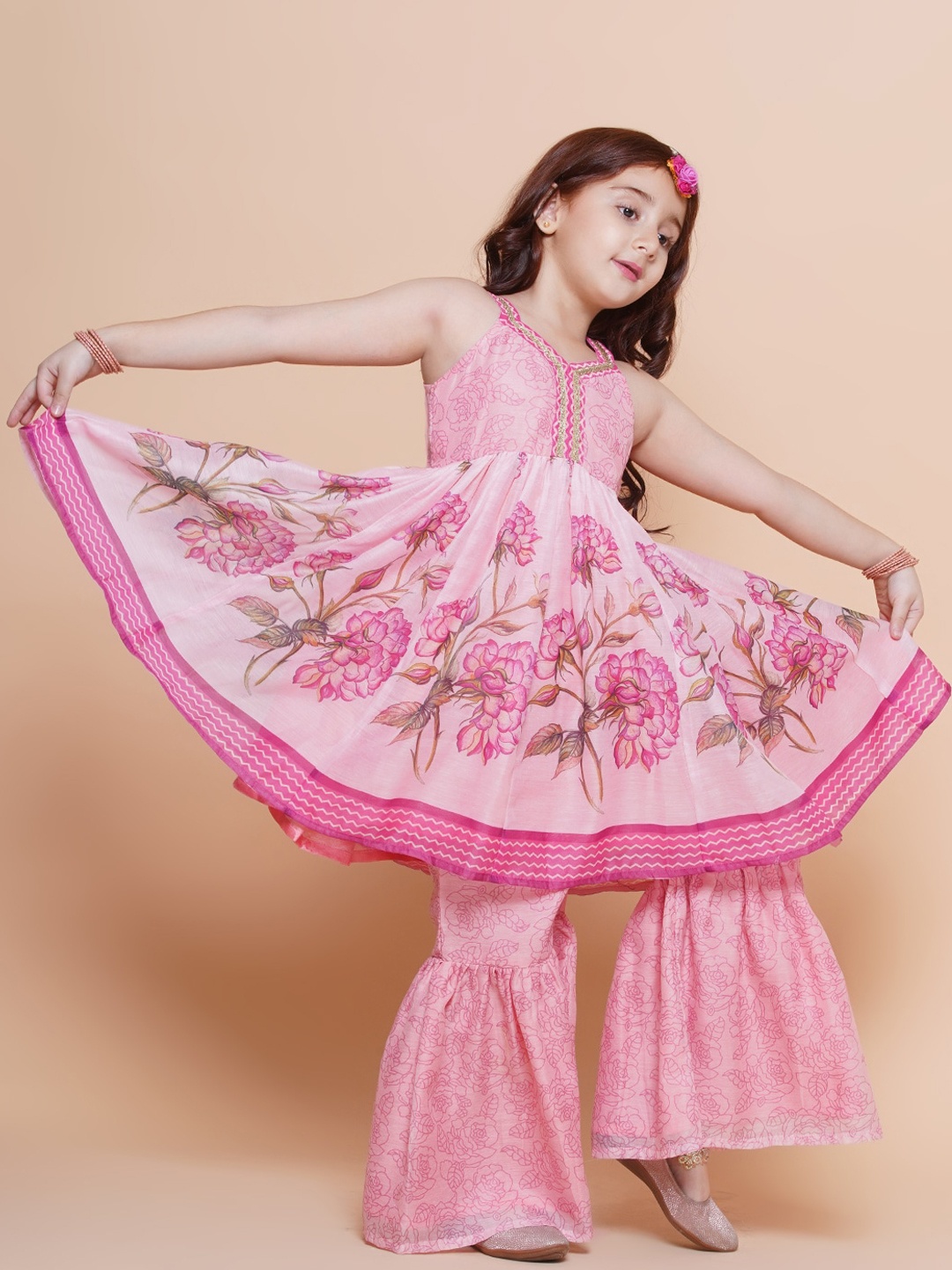 Bitiya by Bhama Girls Floral Printed Anarkali Kurta with Sharara & With Dupatta, Pink
Bitiya by Bhama Girls Floral Printed Anarkali Kurta with Sharara & With Dupatta, Pink