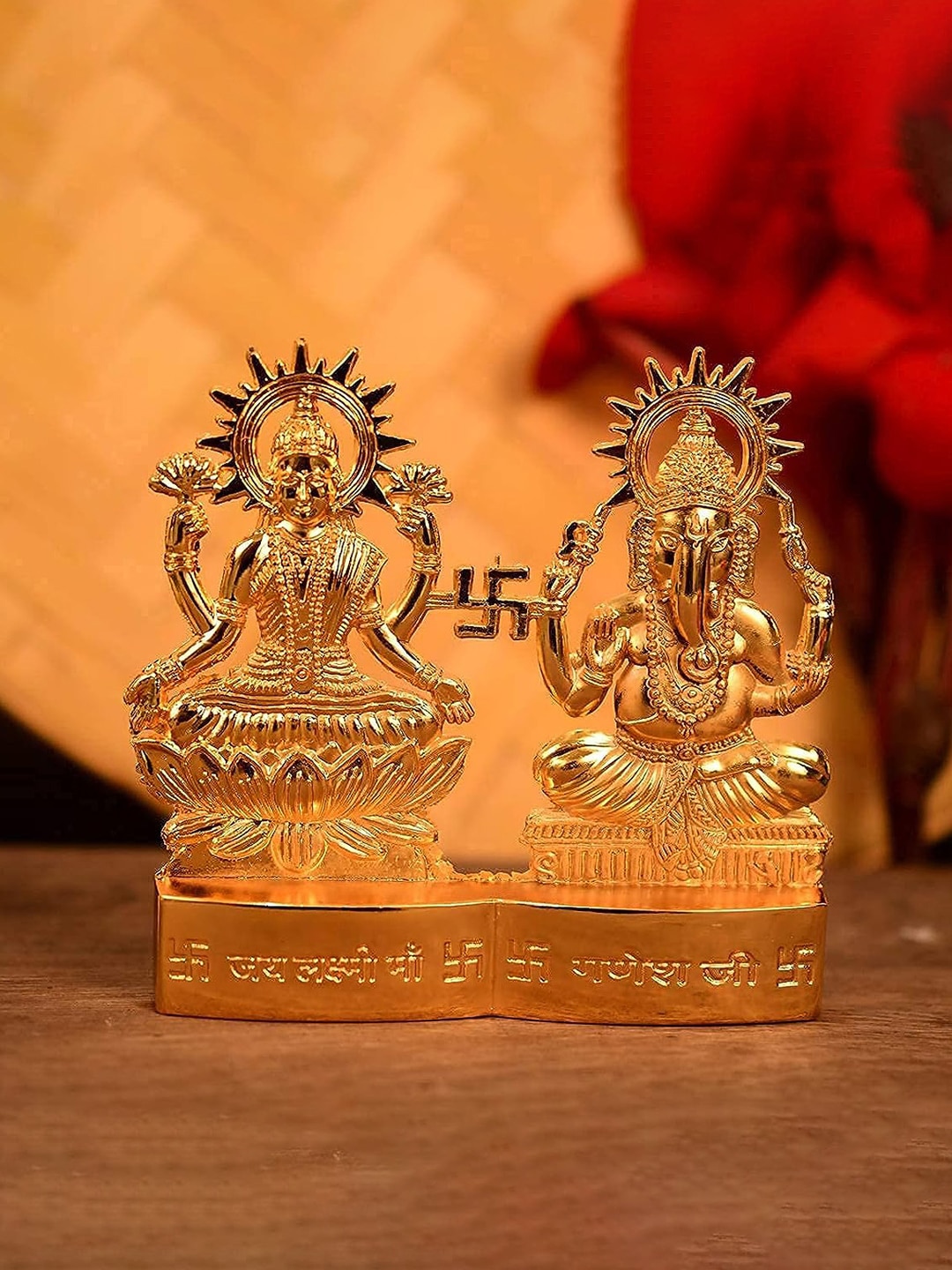 

CraftVatika Gold Toned Ganesh Lakshmi Statue Showpiece