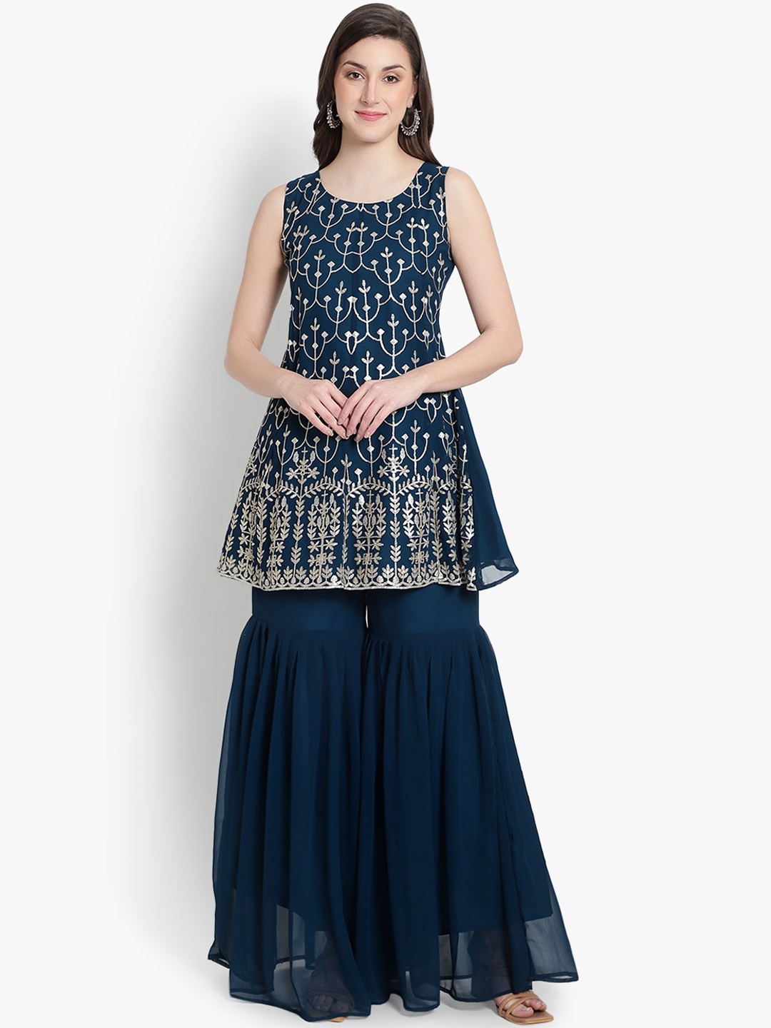 Hinayat Fashion Ethnic Motifs Embroidered Sequinned Kurta With Sharara & Dupatta, Teal
Hinayat Fashion Ethnic Motifs Embroidered Sequinned Kurta With Sharara & Dupatta, Teal