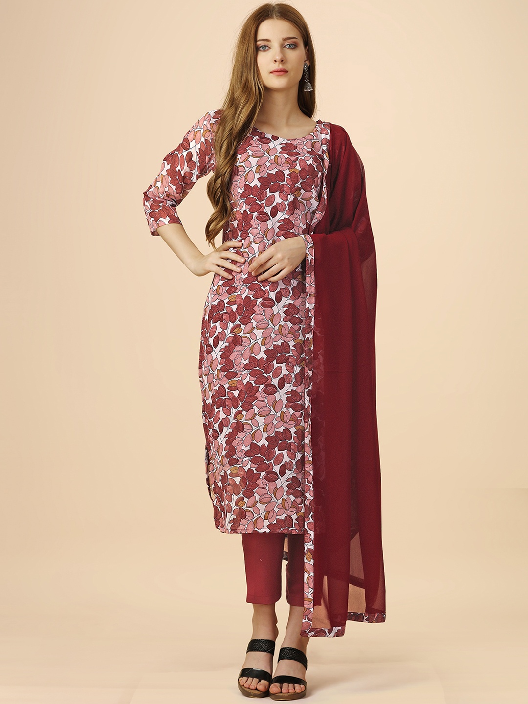 Hinayat Fashion Floral Printed Georgette Straight Kurta & Trousers With Dupatta, Magenta
Hinayat Fashion Floral Printed Georgette Straight Kurta & Trousers With Dupatta, Magenta