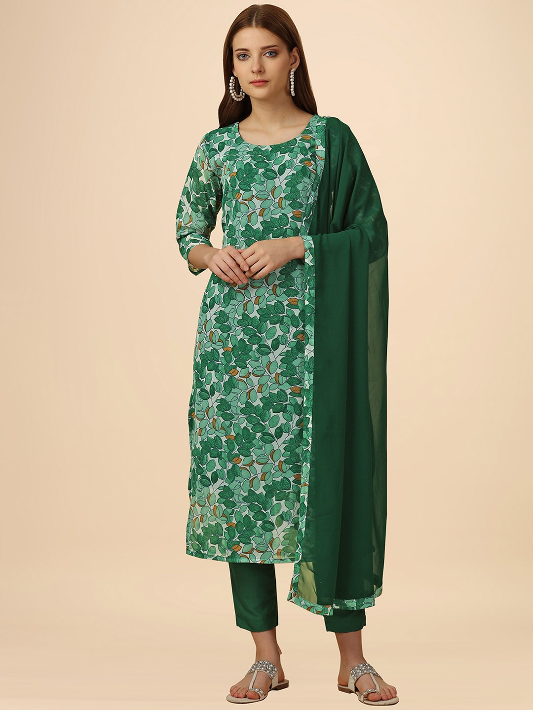 Hinayat Fashion Floral Printed Georgette Straight Kurta & Trousers With Dupatta, Green
Hinayat Fashion Floral Printed Georgette Straight Kurta & Trousers With Dupatta, Green