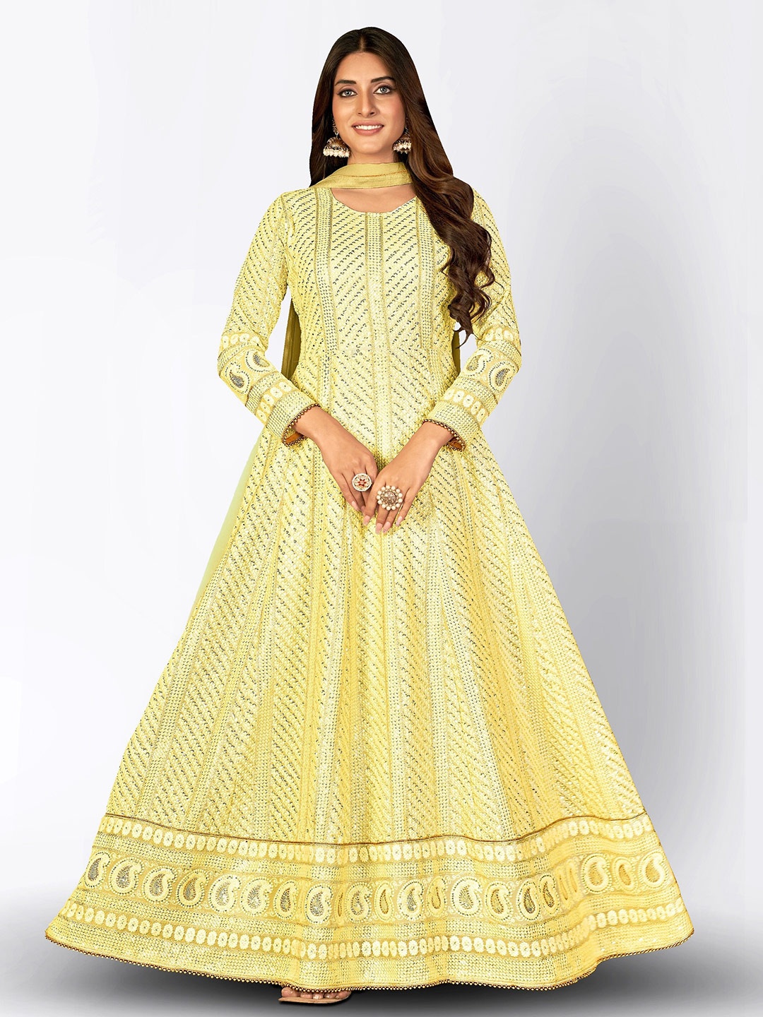 Divine International Trading Co Embroidered Sequined Semi-Stitched Dress Material, Yellow
Divine International Trading Co Embroidered Sequined Semi-Stitched Dress Material, Yellow