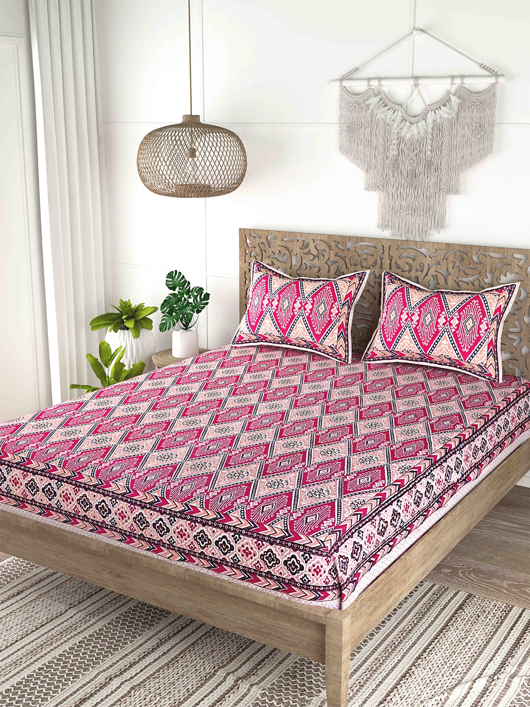 Gulaab Jaipur Purple & Pink Ethnic Motifs Cotton 200 TC King Bedsheet With 2 Pillow Covers
Gulaab Jaipur Purple & Pink Ethnic Motifs Cotton 200 TC King Bedsheet With 2 Pillow Covers