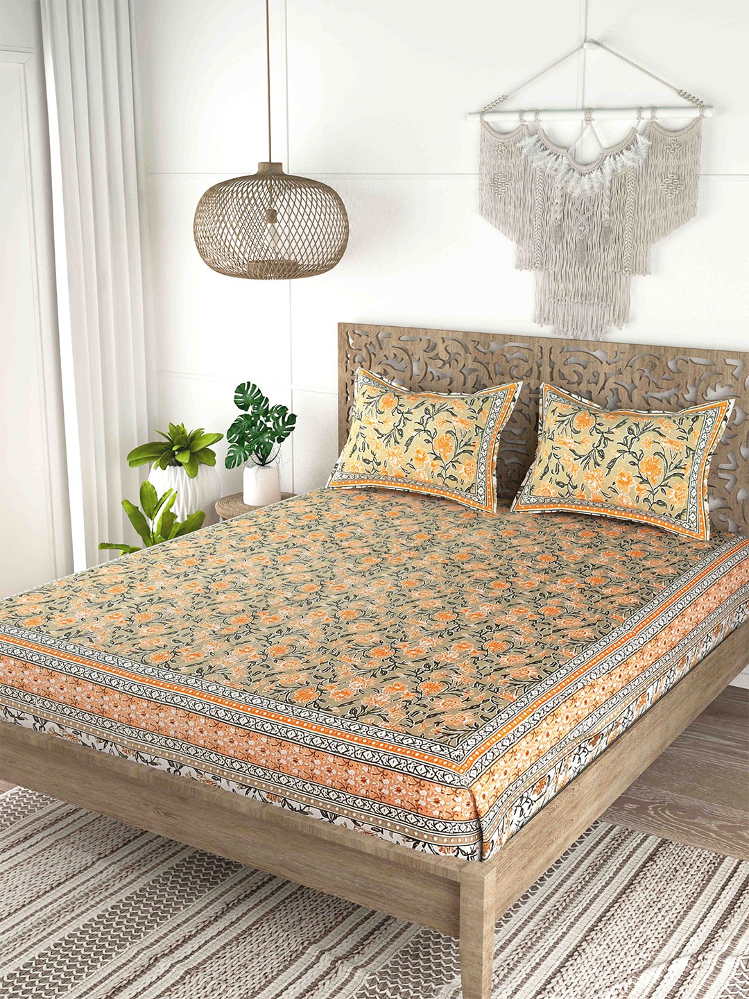 Gulaab Jaipur Grey & Orange Printed Cotton 200 TC King Bedsheet with 2 Pillow Covers
Gulaab Jaipur Grey & Orange Printed Cotton 200 TC King Bedsheet with 2 Pillow Covers