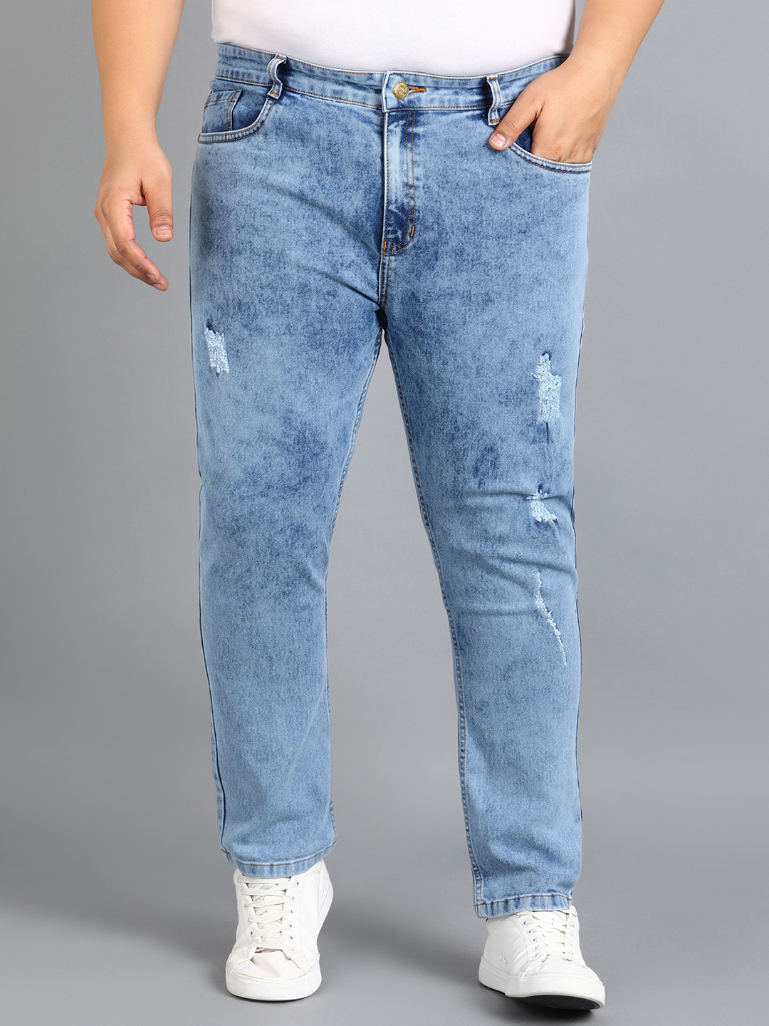 Urbano Plus Men Slim Fit Mildly Distressed Light Fade Stretchable Jeans, Blue 
Urbano Plus Men Slim Fit Mildly Distressed Light Fade Stretchable Jeans, Blue
