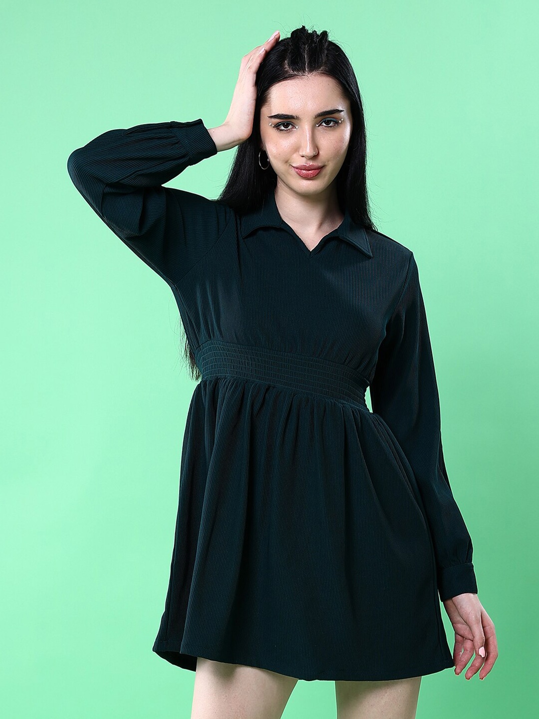 Freehand by The Indian Garage Co Shirt Collar Cuffed Sleeves Pleated Mini Fit Flare Dress, Green
Freehand by The Indian Garage Co Shirt Collar Cuffed Sleeves Pleated Mini Fit Flare Dress, Green