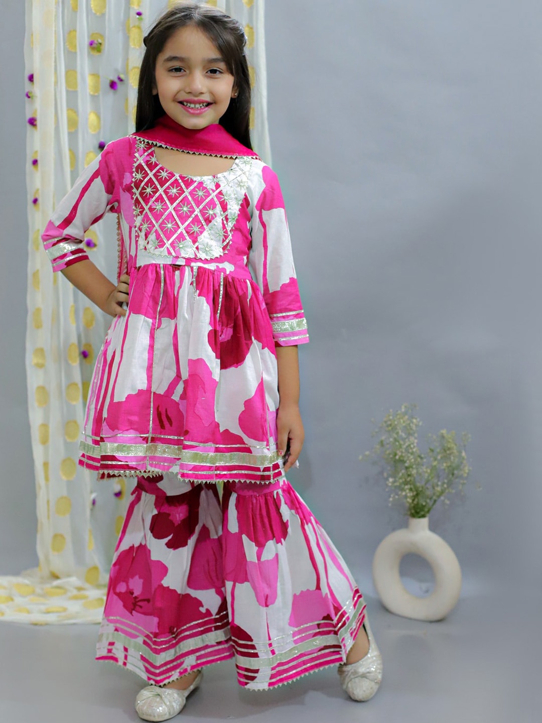 Ka-mee Girls Abstract Yoke Design Pure Cotton A Line Kurta With Sharara & Dupatta, White
Ka-mee Girls Abstract Yoke Design Pure Cotton A Line Kurta With Sharara & Dupatta, White