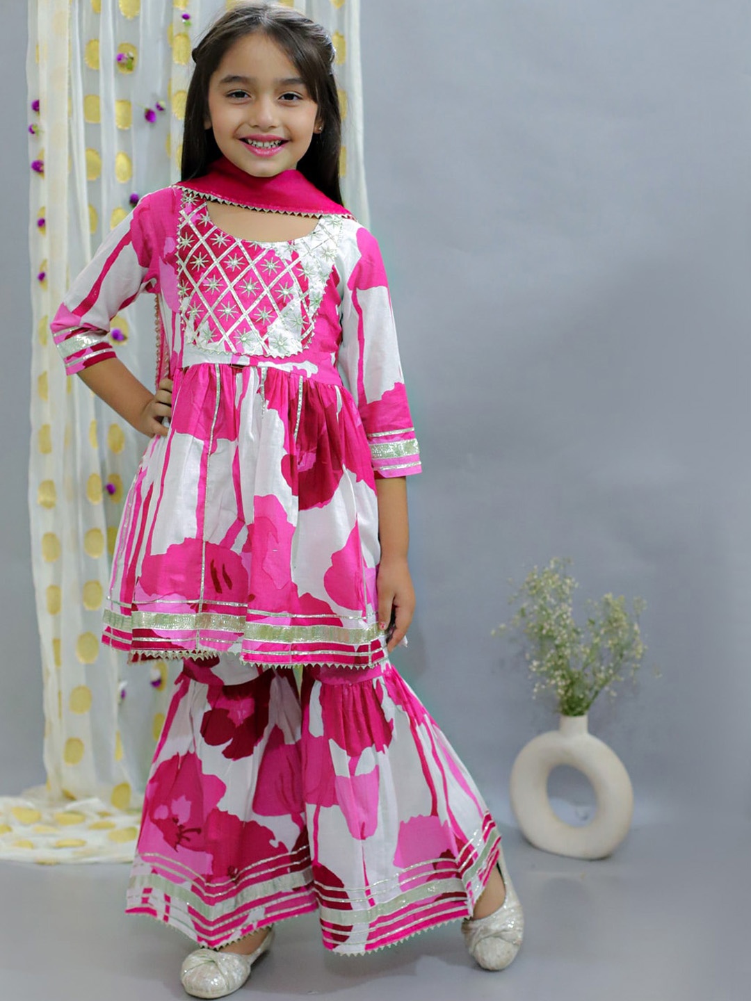Ka-mee Girls Abstract Yoke Design Pure Cotton A Line Kurta With Sharara & Dupatta, White
Ka-mee Girls Abstract Yoke Design Pure Cotton A Line Kurta With Sharara & Dupatta, White