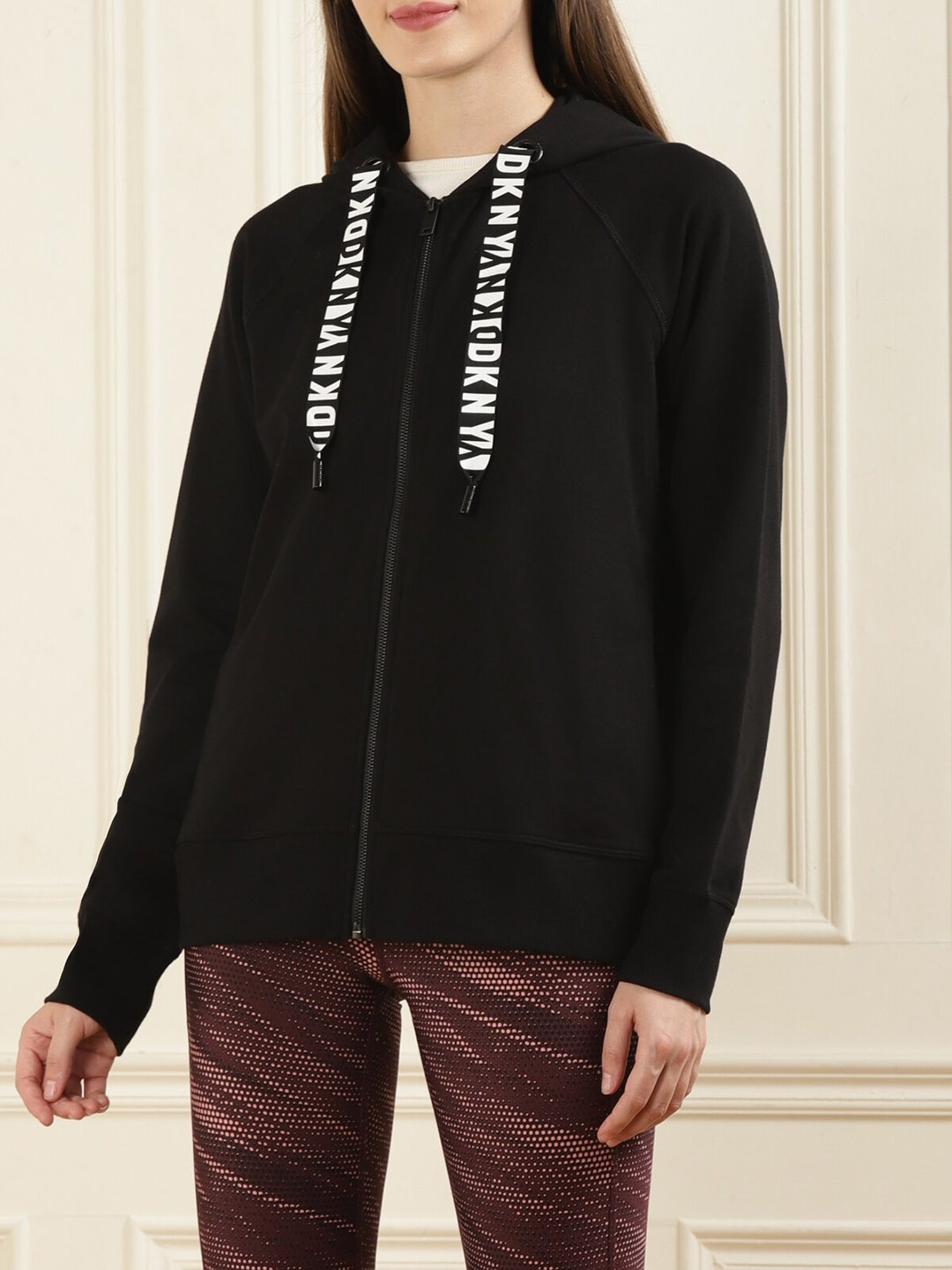 DKNY Typography Printed Longline Tailored Jacket, Black