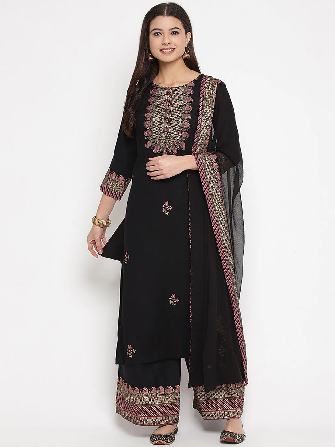 AAYUMI Ethnic Motifs Printed Round Neck Straight Kurta With Palazzos & Dupatta, Black
AAYUMI Ethnic Motifs Printed Round Neck Straight Kurta With Palazzos & Dupatta, Black