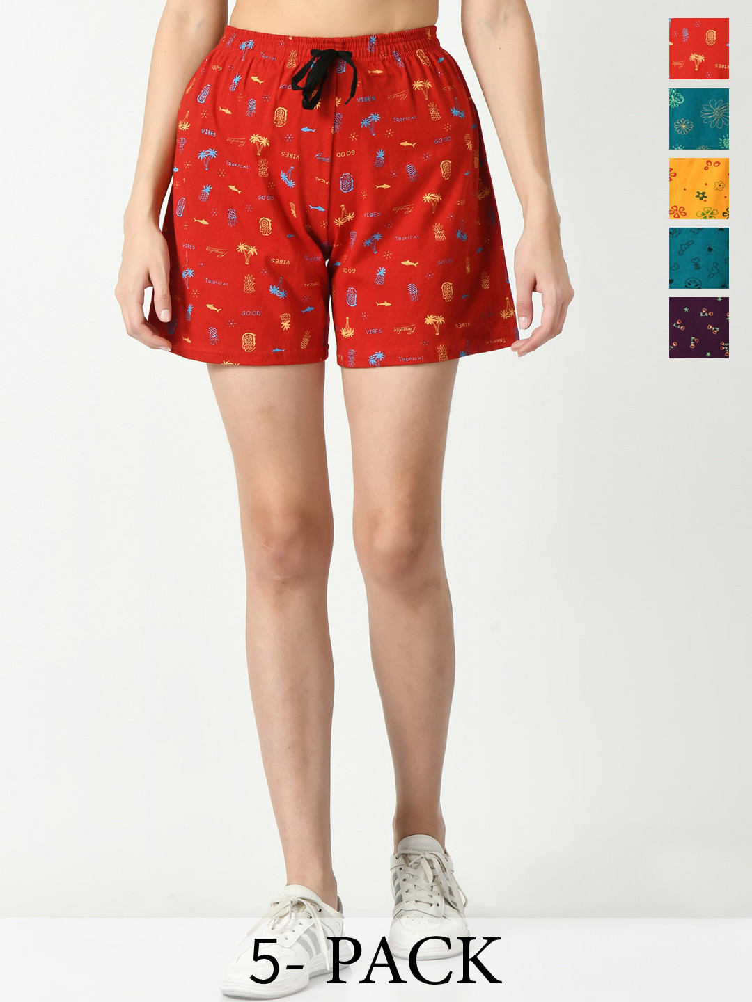 IndiWeaves Women Pack Of 5 Printed High-Rise Pure Cotton Regular Shorts, Red
IndiWeaves Women Pack Of 5 Printed High-Rise Pure Cotton Regular Shorts, Red
