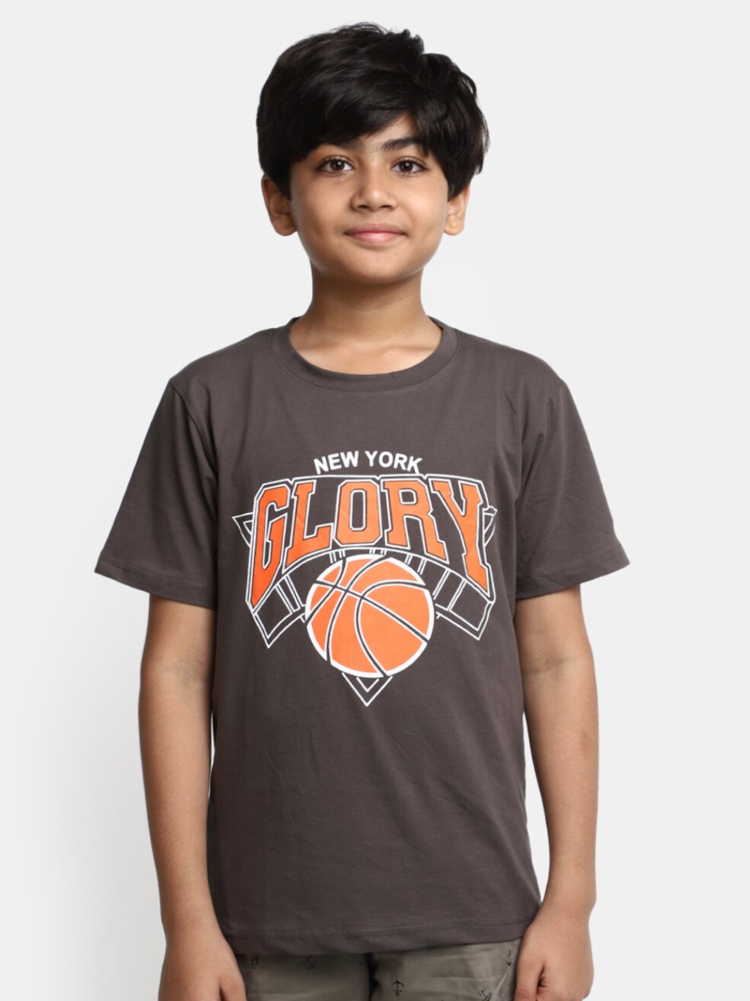 V-Mart Boys Typography Printed Round Neck Cotton Regular T-shirt, Grey
