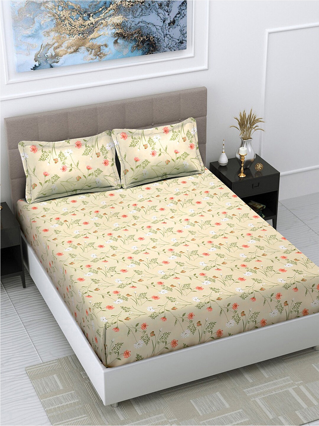 FABINALIV Yellow & Pink Floral Print 300 TC Super King Size Bedsheet with 2 Pillow Covers
FABINALIV Yellow & Pink Floral Print 300 TC Super King Size Bedsheet with 2 Pillow Covers