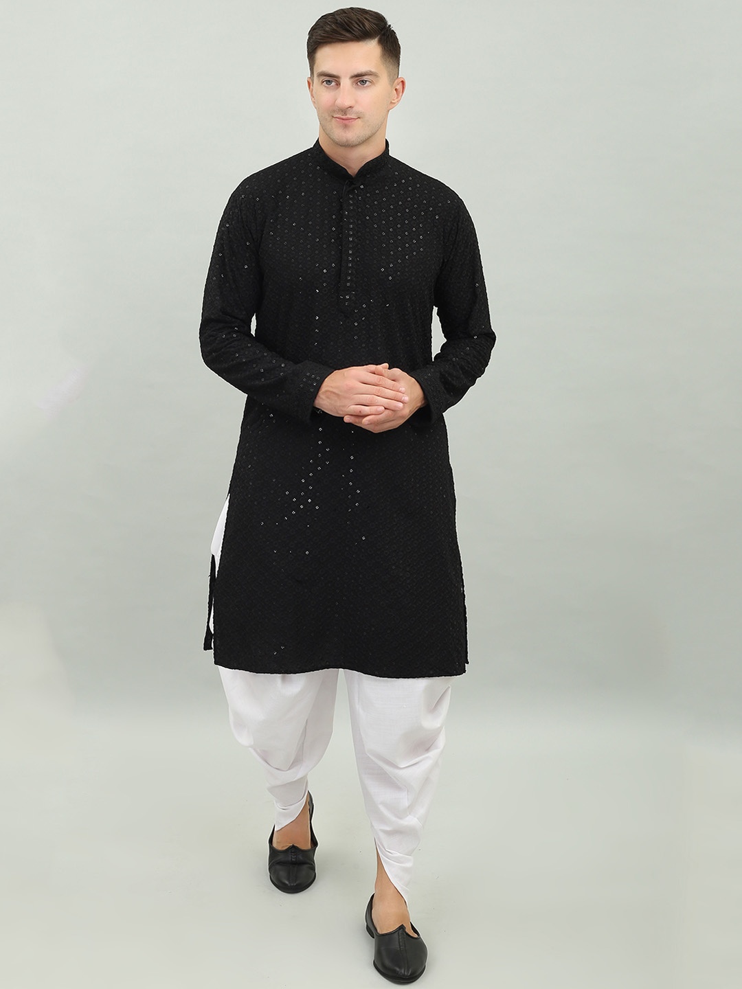 Benstoke Floral Embroidered Mandarin Collar Chikankari Regular Kurta With Dhoti Pants, Black
Benstoke Floral Embroidered Mandarin Collar Chikankari Regular Kurta With Dhoti Pants, Black