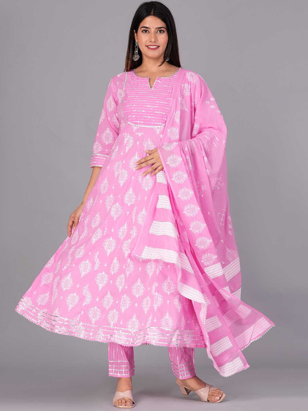 KALINI Ethnic Motifs Printed Pure Cotton Anarkali Kurta & Trousers With Dupatta, Pink
KALINI Ethnic Motifs Printed Pure Cotton Anarkali Kurta & Trousers With Dupatta, Pink