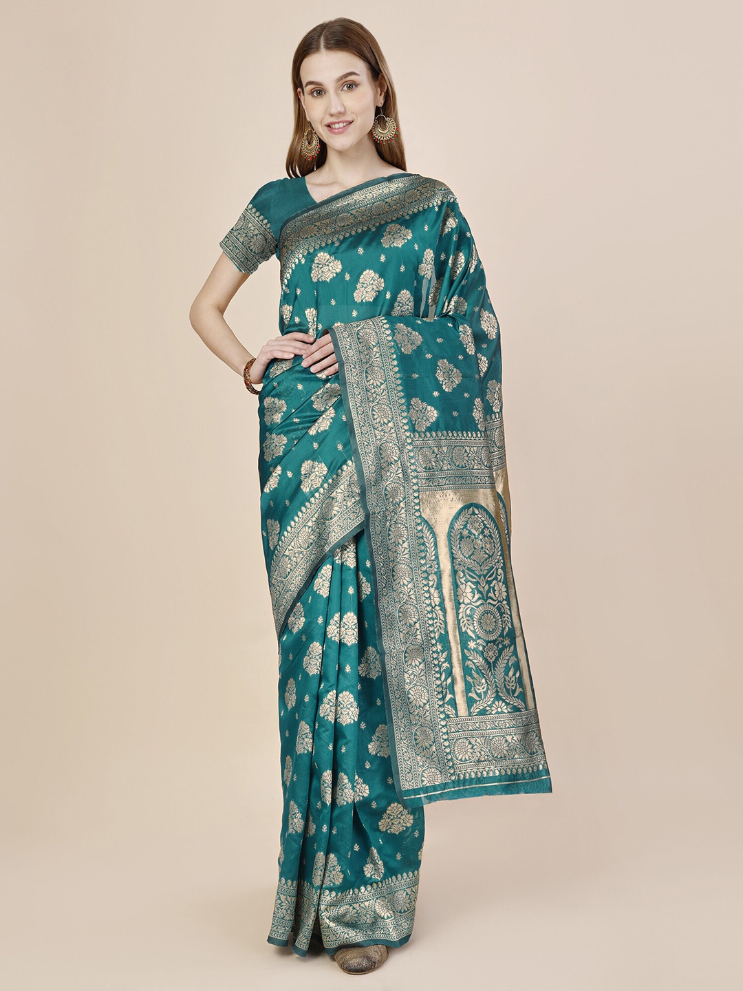 MAGMINA Woven Design Zari Kanjeevaram Saree, Green