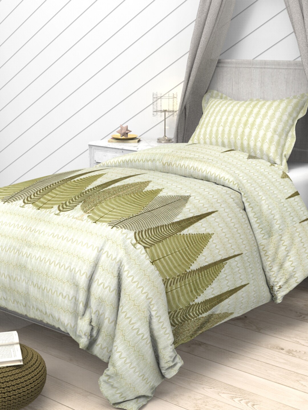 THE WHITE MOSS White & Olive Green Cotton 144 TC 2 Single Bedsheet with 2 Pillow Covers
THE WHITE MOSS White & Olive Green Cotton 144 TC 2 Single Bedsheet with 2 Pillow Covers