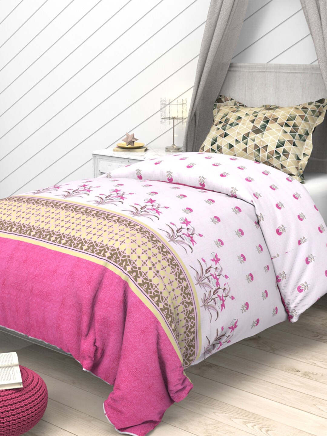 THE WHITE MOSS Pink & White Printed Cotton 144 TC 2 Single Bedsheet with 2 Pillow Covers
THE WHITE MOSS Pink & White Printed Cotton 144 TC 2 Single Bedsheet with 2 Pillow Covers