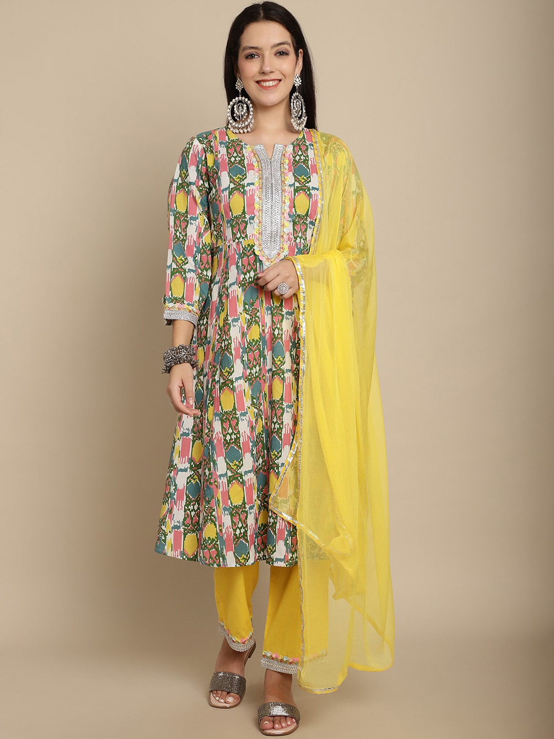 KALINI Abstract Printed Sequinned Pure Cotton A-Line Kurta With Palazzos & Dupatta, Yellow
KALINI Abstract Printed Sequinned Pure Cotton A-Line Kurta With Palazzos & Dupatta, Yellow
