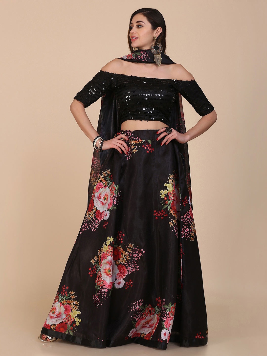 KALINI Printed Sequinned Semi-Stitched Lehenga & Unstitched Blouse With Dupatta, Black
KALINI Printed Sequinned Semi-Stitched Lehenga & Unstitched Blouse With Dupatta, Black