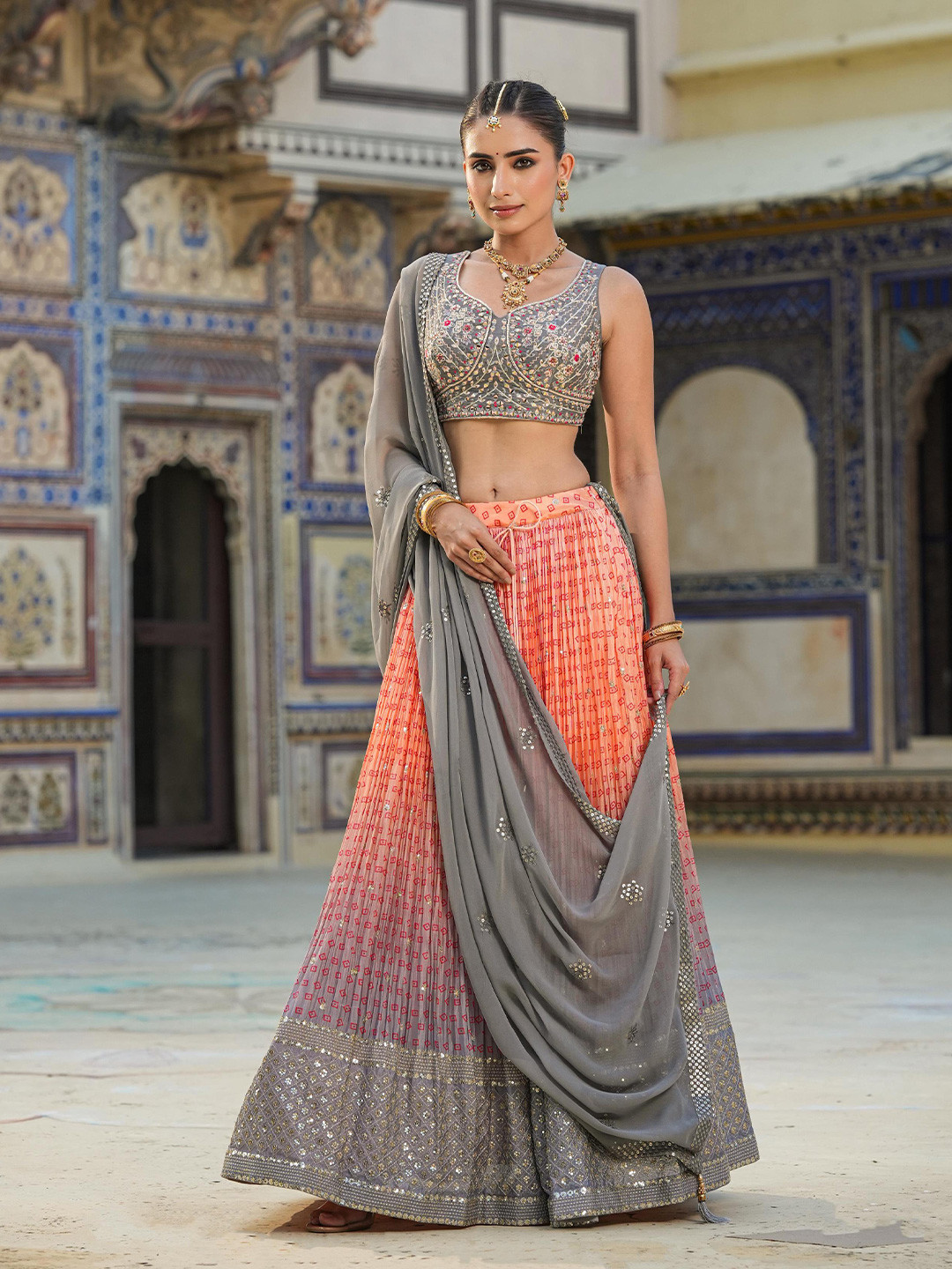 SCAKHI Embroidered Sequinned Silk Ready To Wear Lehenga & Blouse With Dupatta, Peach
SCAKHI Embroidered Sequinned Silk Ready To Wear Lehenga & Blouse With Dupatta, Peach