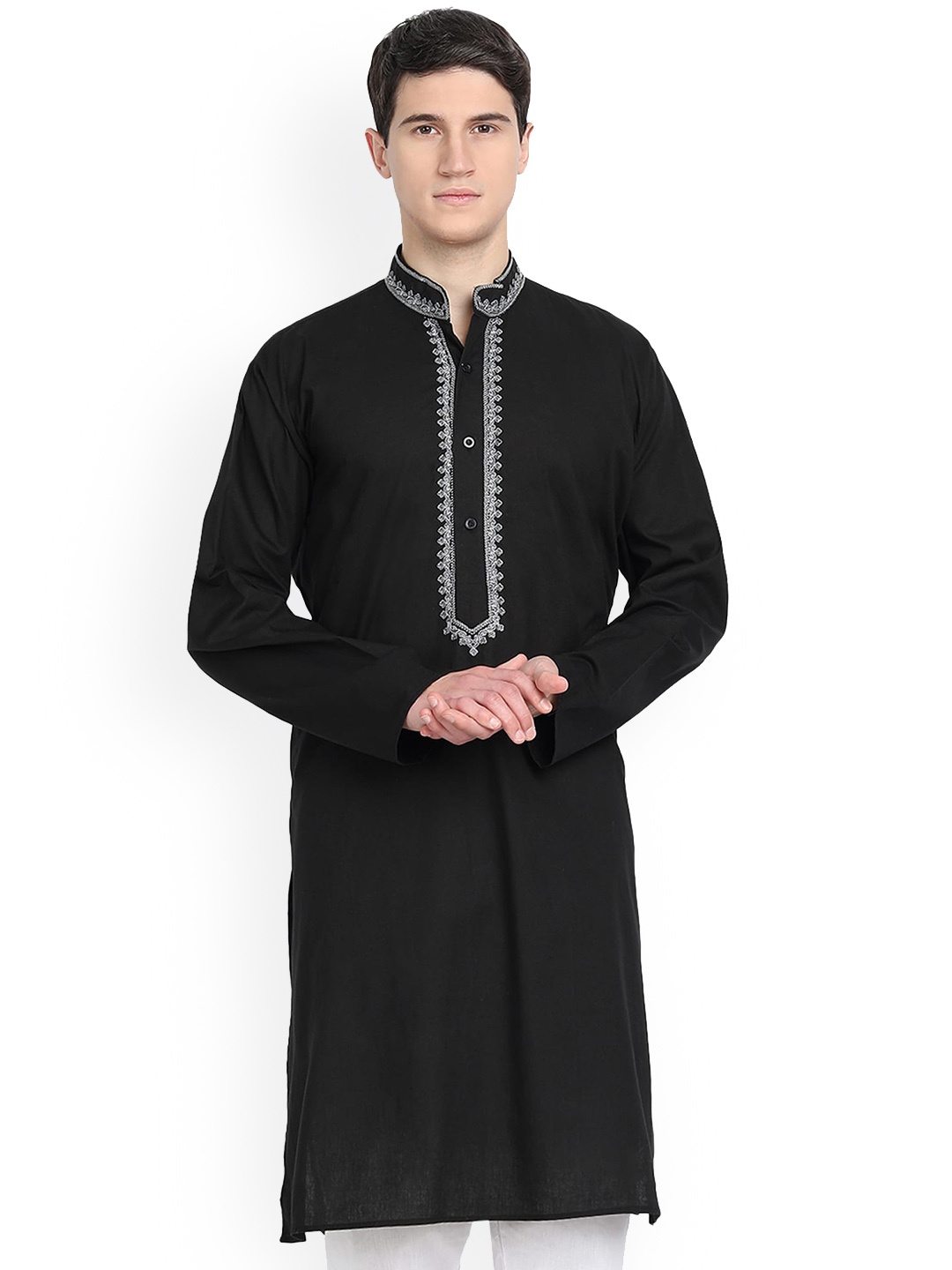 Enciger Ethnic Motifs Yoke Design Thread Work Mandarin Collar Dupion Silk Kurta, Black
Enciger Ethnic Motifs Yoke Design Thread Work Mandarin Collar Dupion Silk Kurta, Black