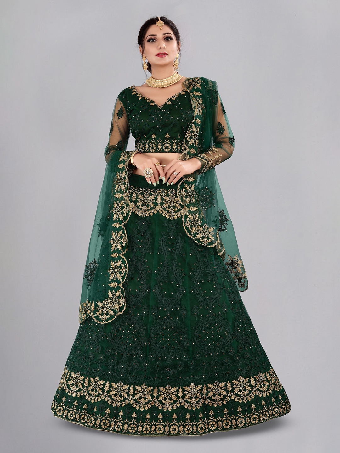 KALINI Embroidered Beads and Stones Ready to Wear Lehenga & Unstitched Blouse With Dupatta, Green
KALINI Embroidered Beads and Stones Ready to Wear Lehenga & Unstitched Blouse With Dupatta, Green