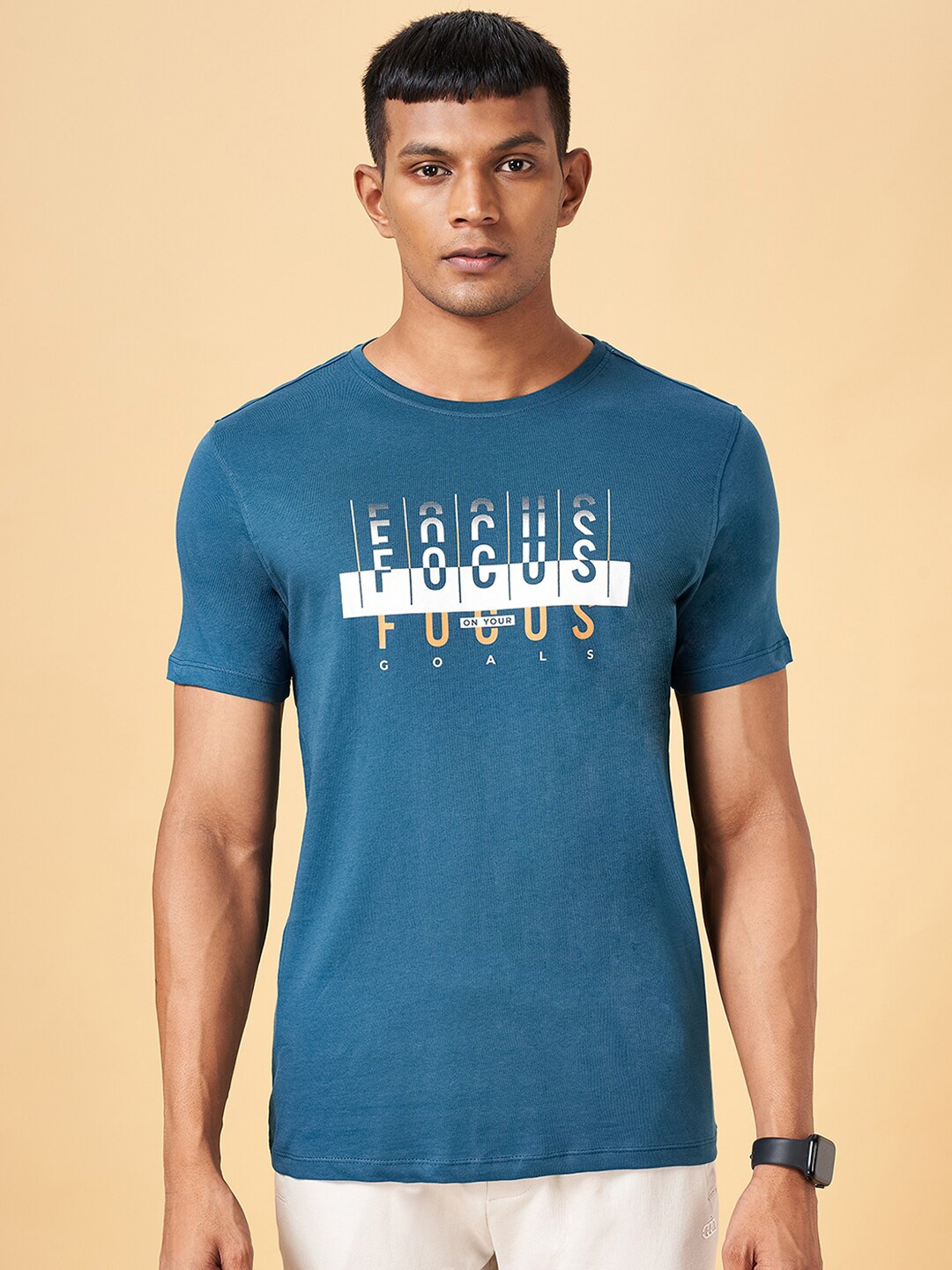 Ajile by Pantaloons Typography Printed Round Neck Cotton Slim Fit Regular T-shirt, Teal
Ajile by Pantaloons Typography Printed Round Neck Cotton Slim Fit Regular T-shirt, Teal