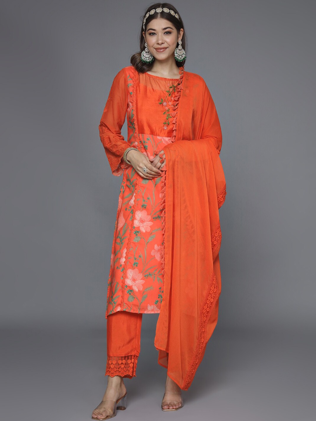 HEEPOSH Floral Printed Regular Thread Work Kurta With Trousers & Dupatta, Orange
HEEPOSH Floral Printed Regular Thread Work Kurta With Trousers & Dupatta, Orange