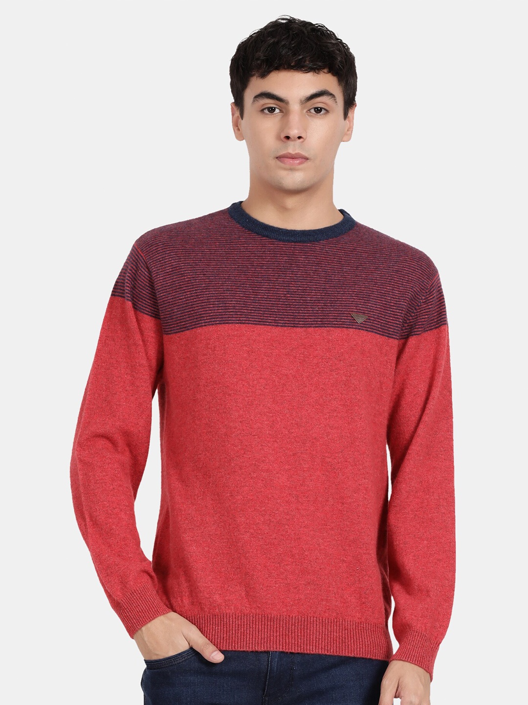 t-base Striped Woollen Pullover, Coral