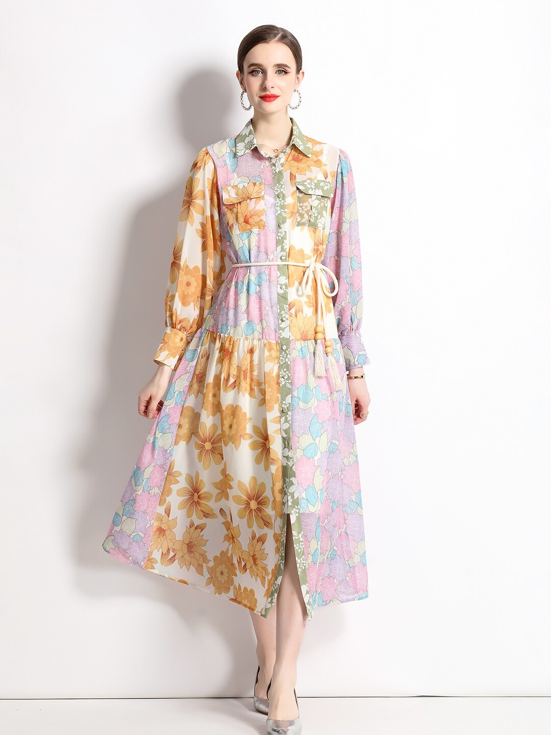 JC Collection Floral Printed Shirt Collar Cuffed Sleeve Pleated Shirt Midi Dress, Yellow
JC Collection Floral Printed Shirt Collar Cuffed Sleeve Pleated Shirt Midi Dress, Yellow