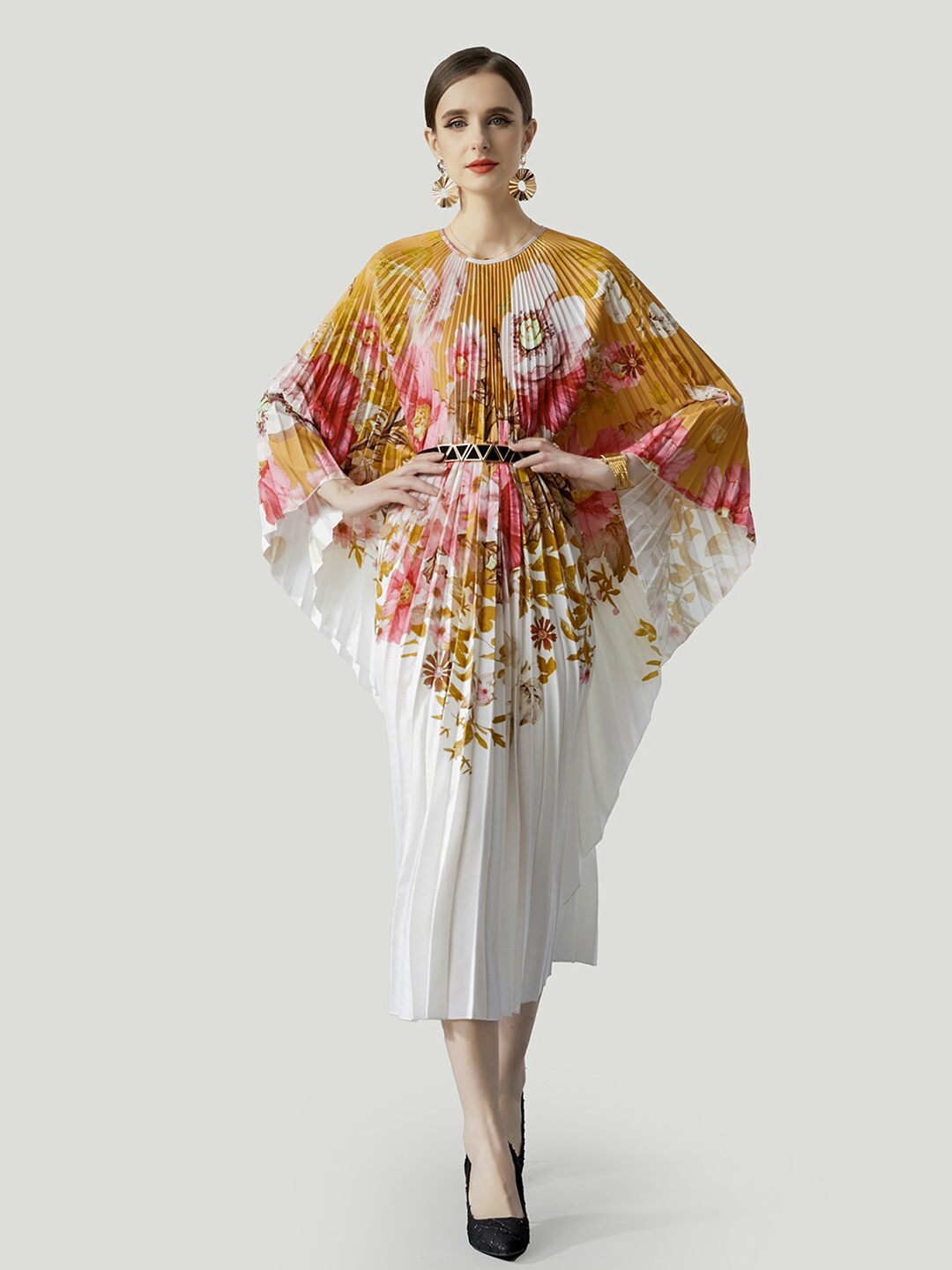 JC Collection Floral Printed Kimono Sleeves Accordion Pleated A-Line Midi Dress, White
JC Collection Floral Printed Kimono Sleeves Accordion Pleated A-Line Midi Dress, White