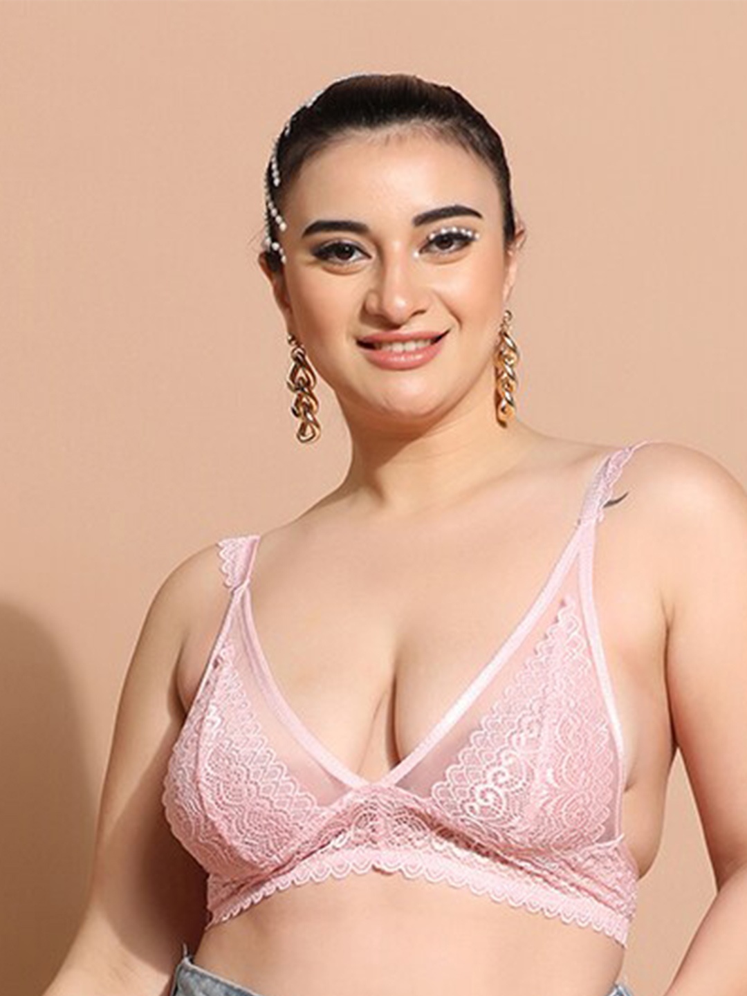 Curvy Love Plus Size Floral Lace Medium Coverage Bralette Bra With All Day Comfort, Pink
Curvy Love Plus Size Floral Lace Medium Coverage Bralette Bra With All Day Comfort, Pink