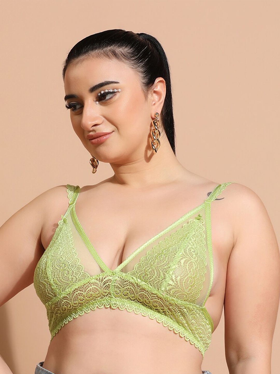 Curvy Love Plus Size Floral Lace Medium Coverage Bralette Bra With All Day Comfort, Green
Curvy Love Plus Size Floral Lace Medium Coverage Bralette Bra With All Day Comfort, Green