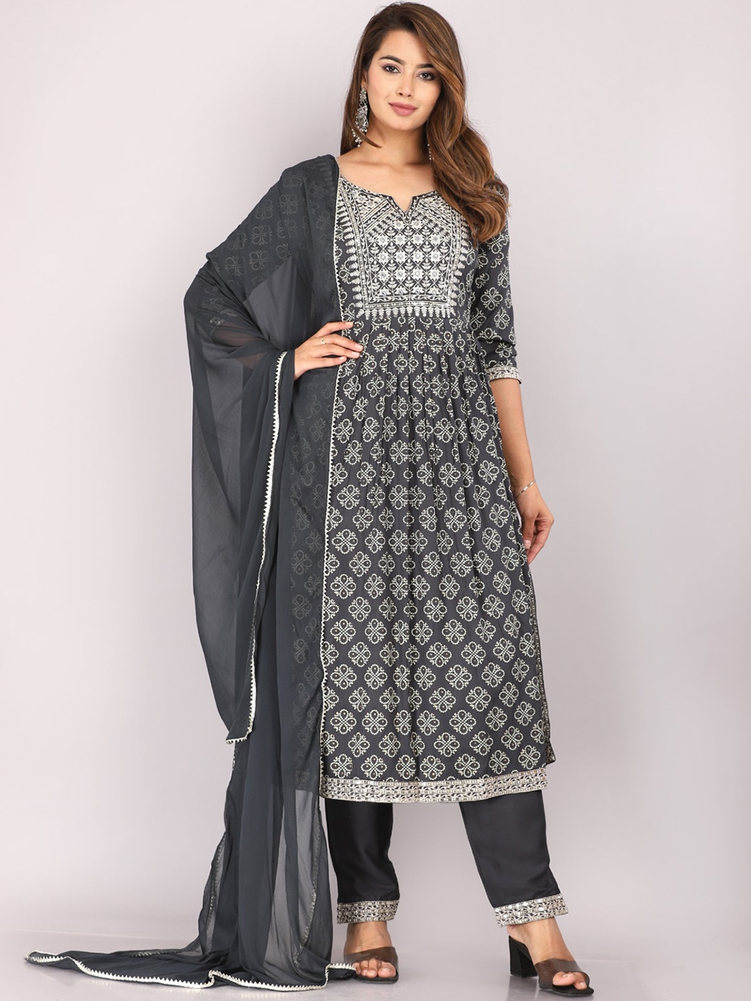 HIGHLIGHT FASHION EXPORT Ethnic Motifs Printed Thread Work Kurta With Trousers & Dupatta, Grey
HIGHLIGHT FASHION EXPORT Ethnic Motifs Printed Thread Work Kurta With Trousers & Dupatta, Grey