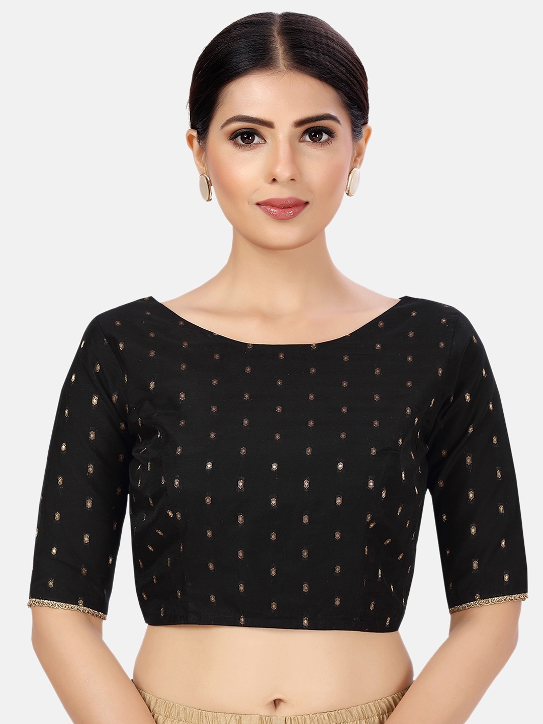 Studio Shringaar Zari Boat Neck Saree Blouse, Black