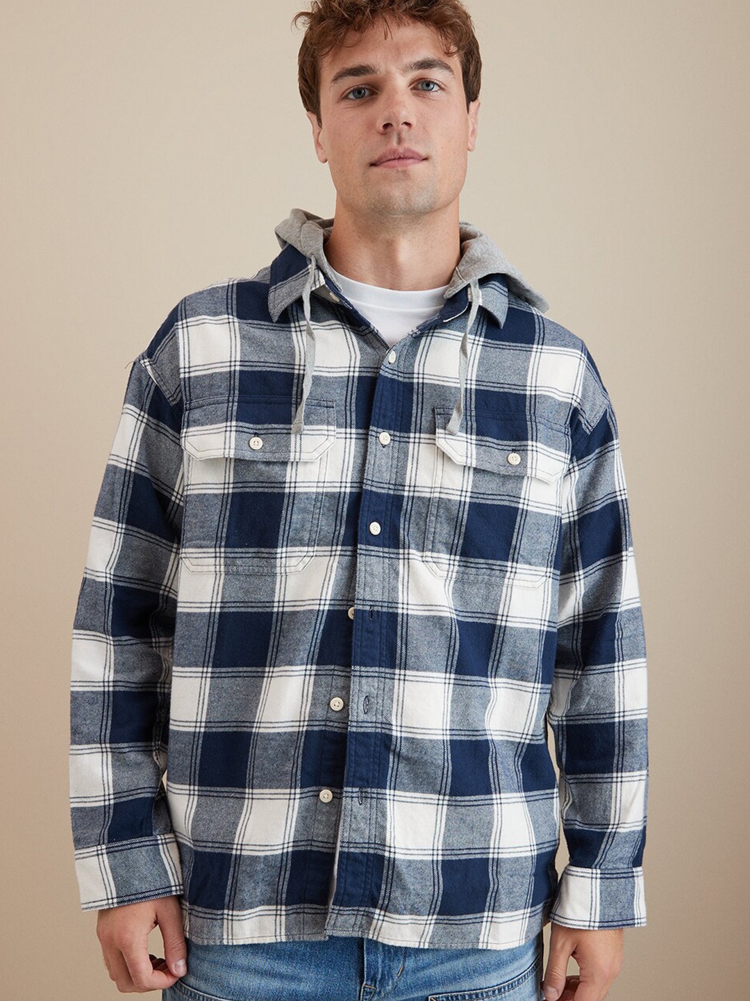 AMERICAN EAGLE OUTFITTERS Tartan Checks Checked Hooded Pure Cotton Casual Shirt, Blue
AMERICAN EAGLE OUTFITTERS Tartan Checks Checked Hooded Pure Cotton Casual Shirt, Blue